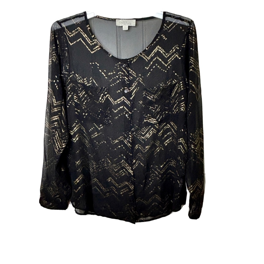 Olive & Oak Black and Gold Sheet Button Up Blouse L